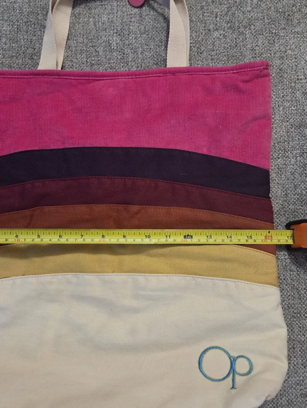 Vintage Ocean Pacific Op Canvas Tote Bag Striped Retro 80s 90s Surf Beach Pink